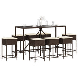 vidaXL 3-Piece Garden Bar Set with Cushions Poly Rattan Grey