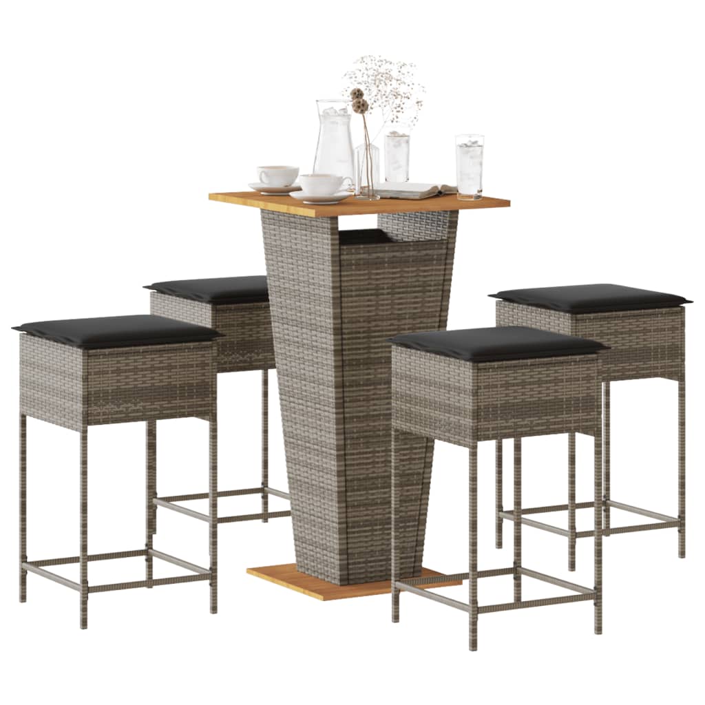 vidaXL 3-delige Tuinbarset met kussens poly rattan zwart