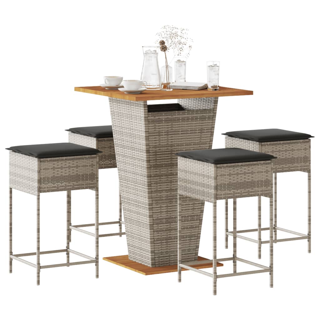 vidaXL 3-delige Tuinbarset met kussens poly rattan zwart