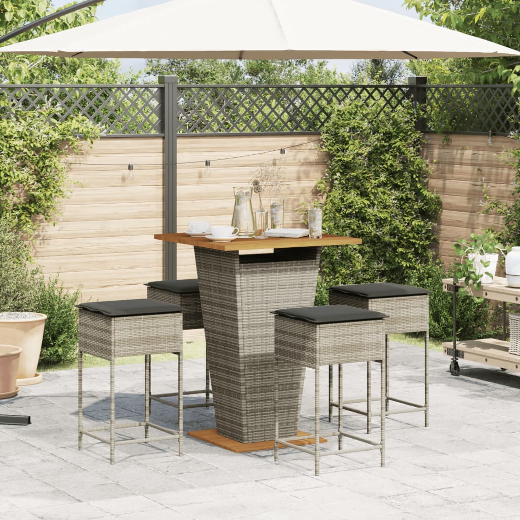 vidaXL 3-delige Tuinbarset met kussens poly rattan zwart