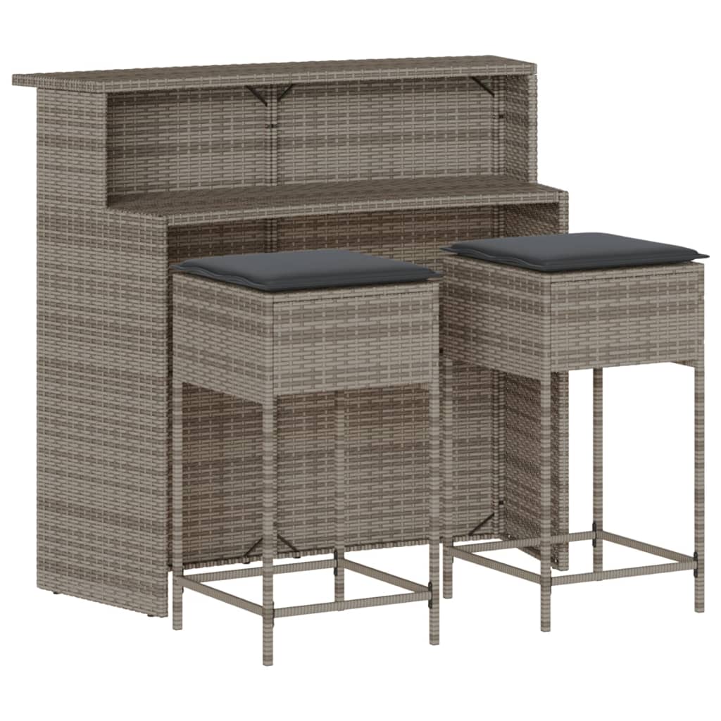 vidaXL 3-delige Tuinbarset met kussens poly rattan zwart