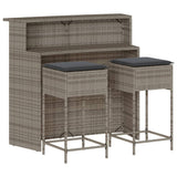 vidaXL 3-delige Tuinbarset met kussens poly rattan zwart