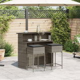 vidaXL 3-delige Tuinbarset met kussens poly rattan zwart