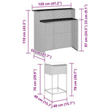 vidaXL 3-delige Tuinbarset met kussens poly rattan zwart
