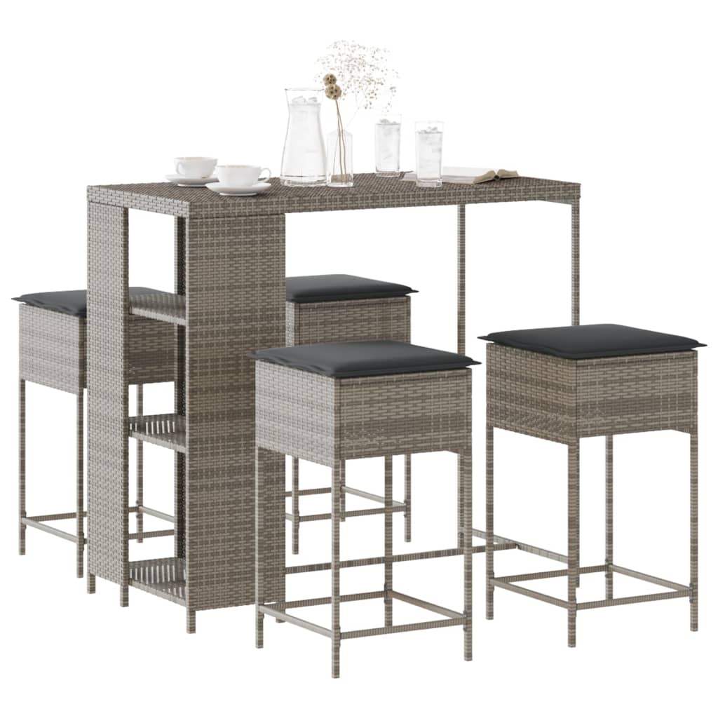 vidaXL 3-delige Tuinbarset met kussens poly rattan zwart