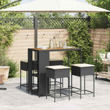 vidaXL 3-delige Tuinbarset met kussens poly rattan zwart
