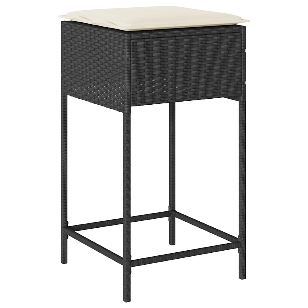 vidaXL 3-delige Tuinbarset met kussens poly rattan zwart