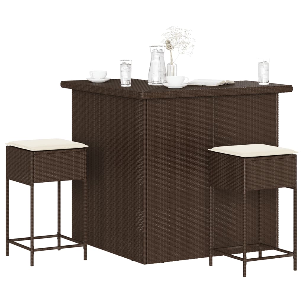 vidaXL 3-Piece Garden Bar Set with Cushions Poly Rattan Grey