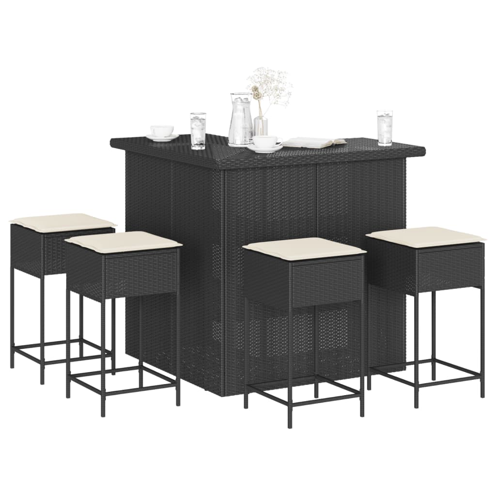 vidaXL 3-Piece Garden Bar Set with Cushions Poly Rattan Grey