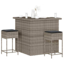 vidaXL 3-Piece Garden Bar Set with Cushions Poly Rattan Grey