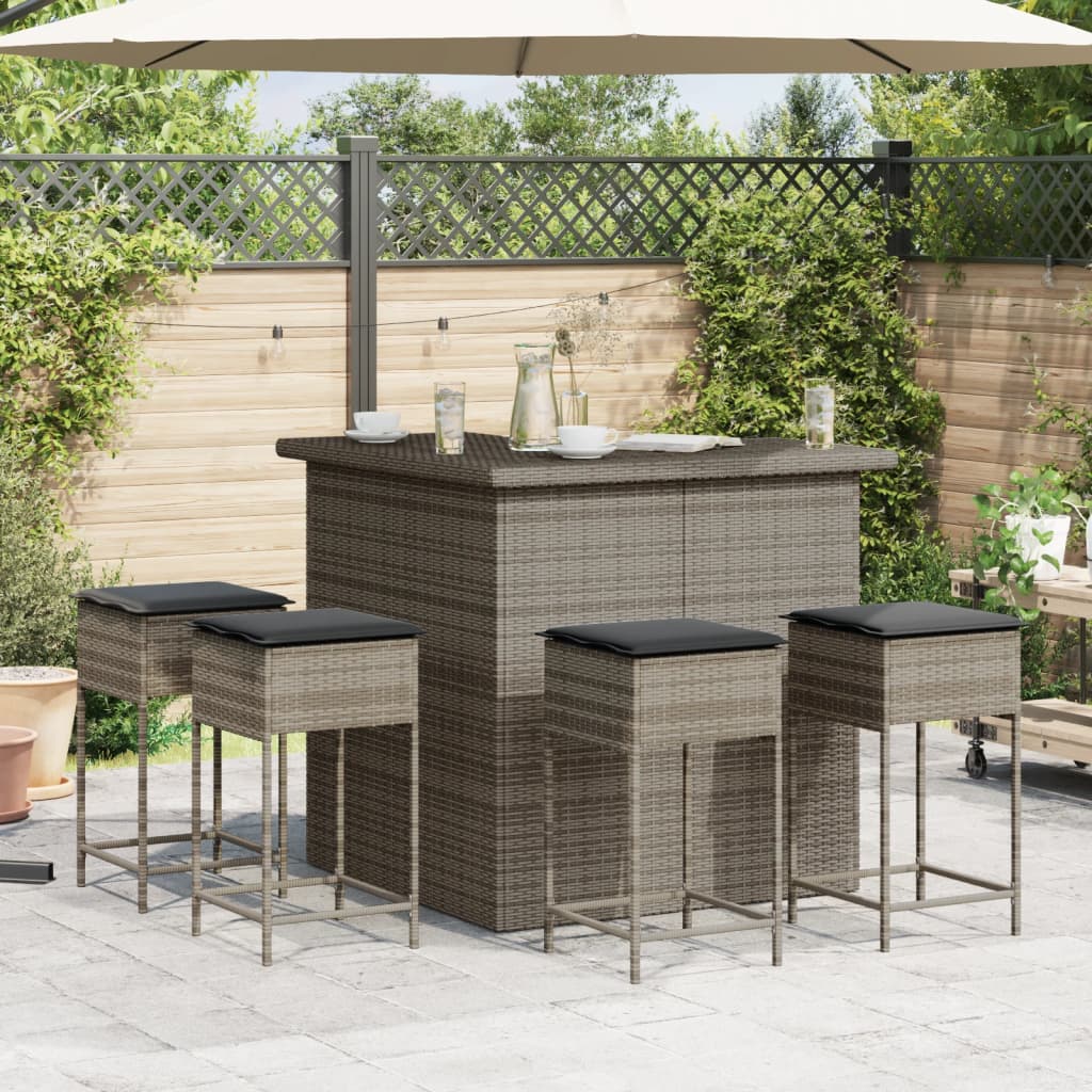 vidaXL 3-Piece Garden Bar Set with Cushions Poly Rattan Grey