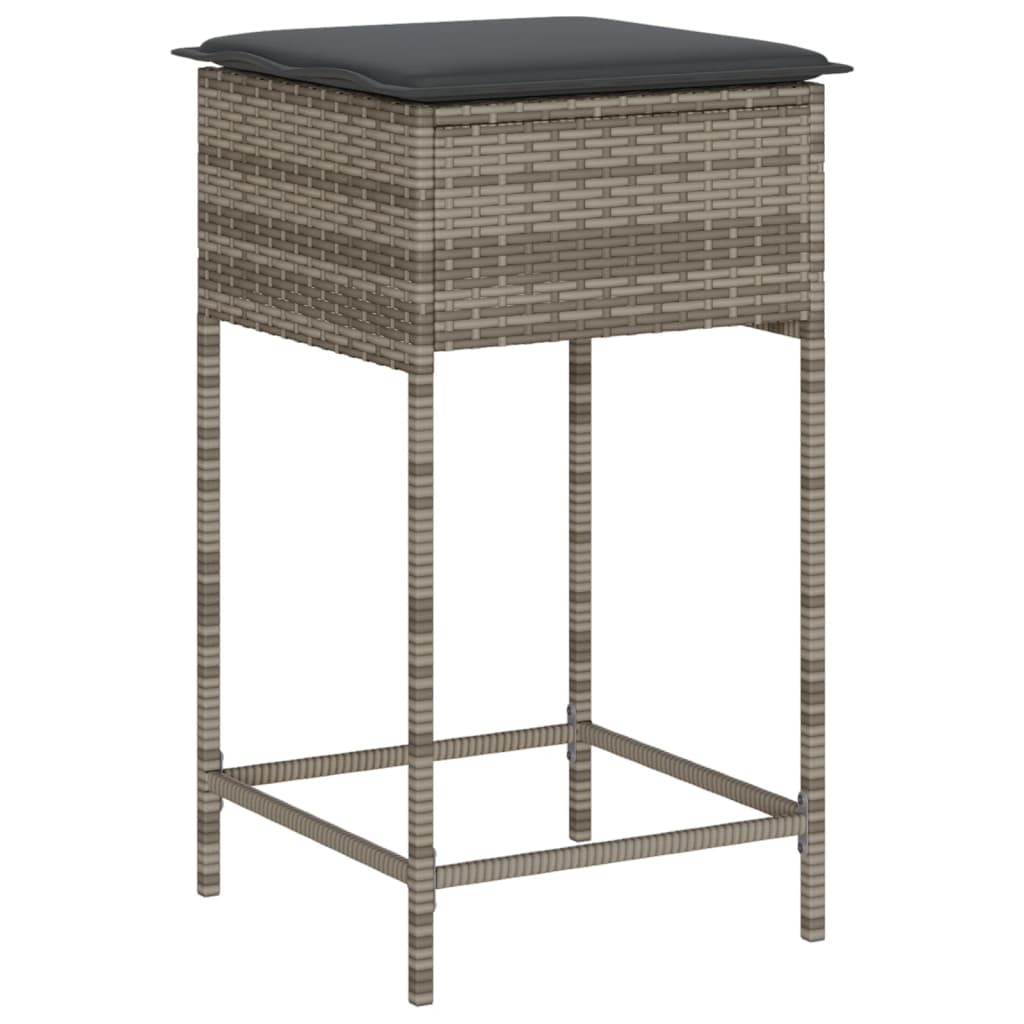 vidaXL 3-Piece Garden Bar Set with Cushions Poly Rattan Grey