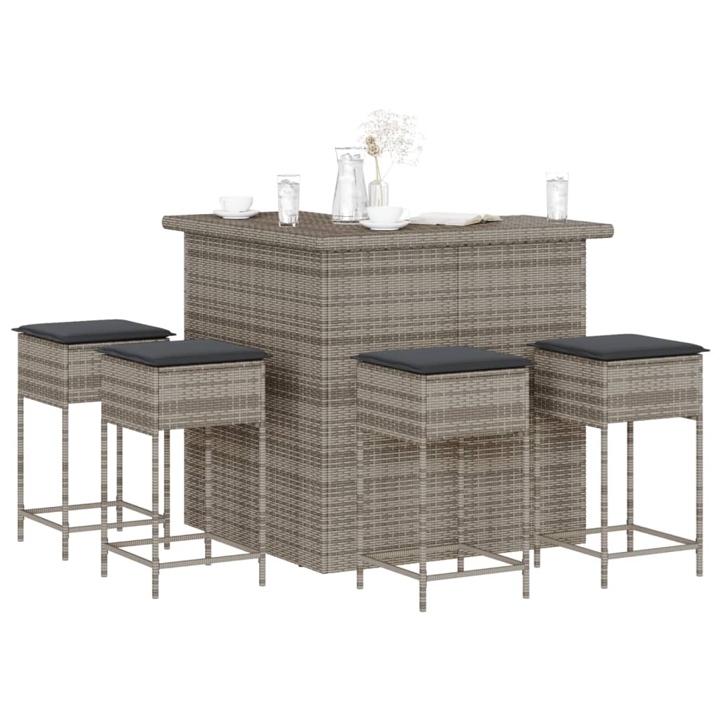 vidaXL 3-Piece Garden Bar Set with Cushions Poly Rattan Grey