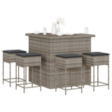 vidaXL 3-Piece Garden Bar Set with Cushions Poly Rattan Grey
