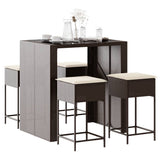 vidaXL 5-piece Garden Bar Set with Cushions Poly Rattan Brown