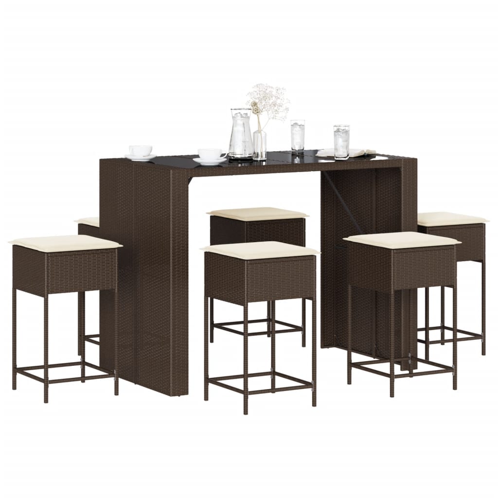 vidaXL 5-piece Garden Bar Set with Cushions Poly Rattan Brown