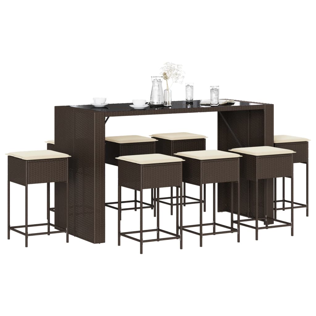 vidaXL 5-piece Garden Bar Set with Cushions Poly Rattan Brown