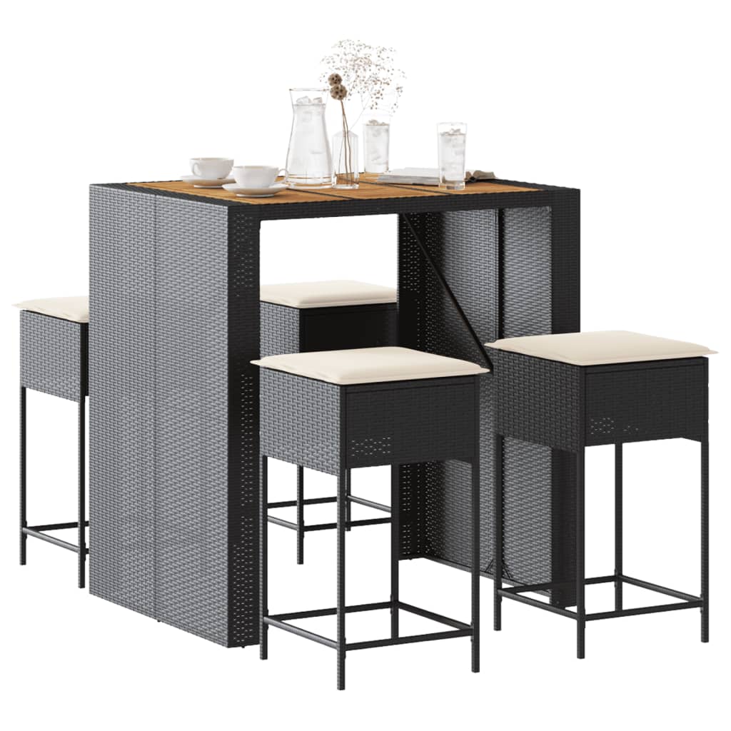 vidaXL 5-delige Tuinbarset met kussens poly rattan grijs