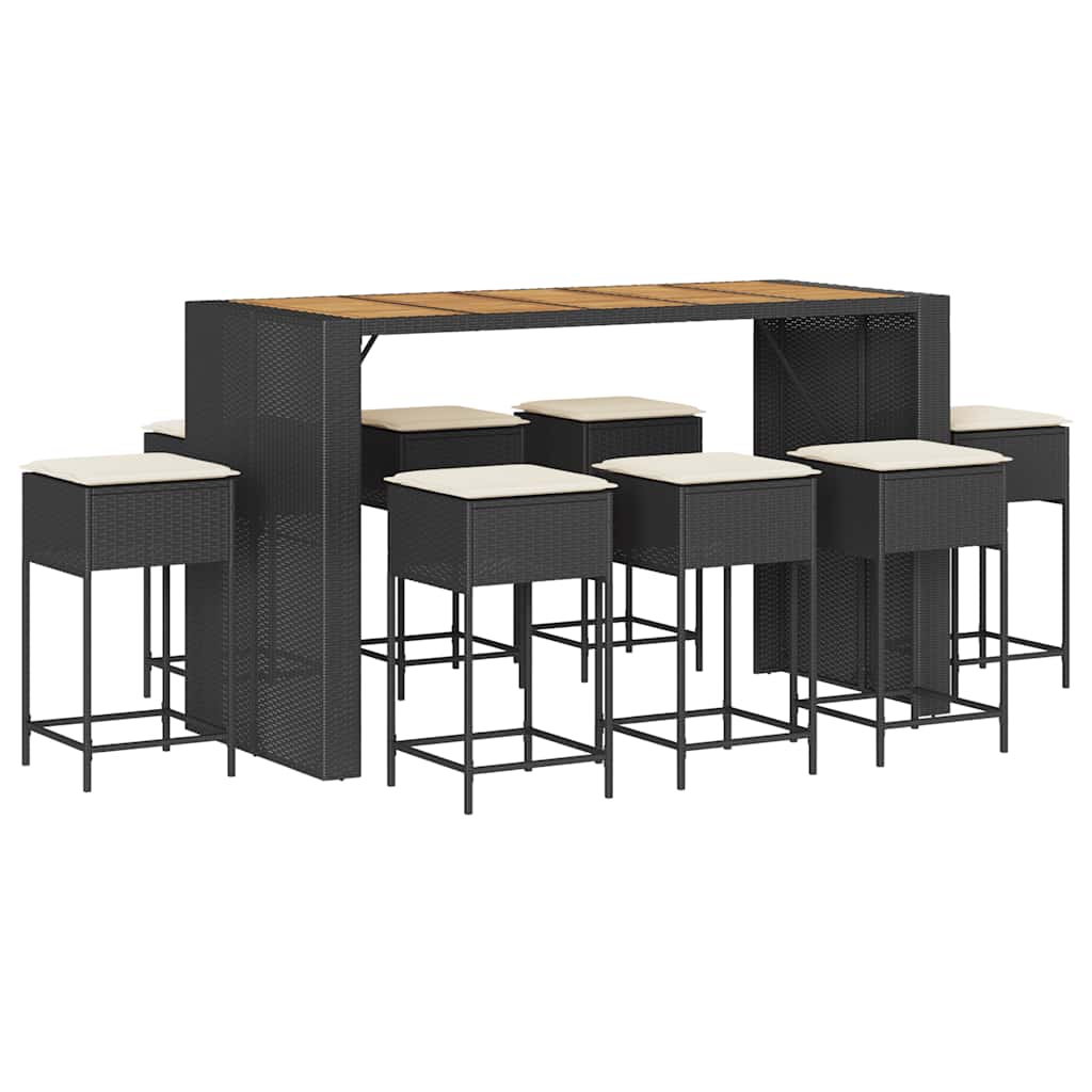 vidaXL 5-delige Tuinbarset met kussens poly rattan grijs