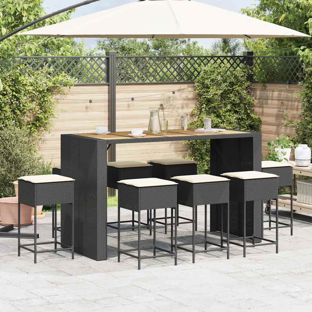 vidaXL 5-delige Tuinbarset met kussens poly rattan grijs