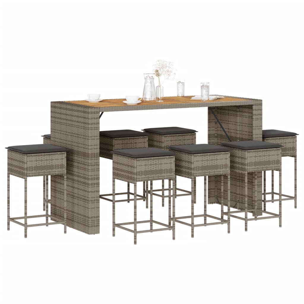 vidaXL 5-delige Tuinbarset met kussens poly rattan grijs