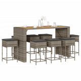 vidaXL 5-delige Tuinbarset met kussens poly rattan grijs