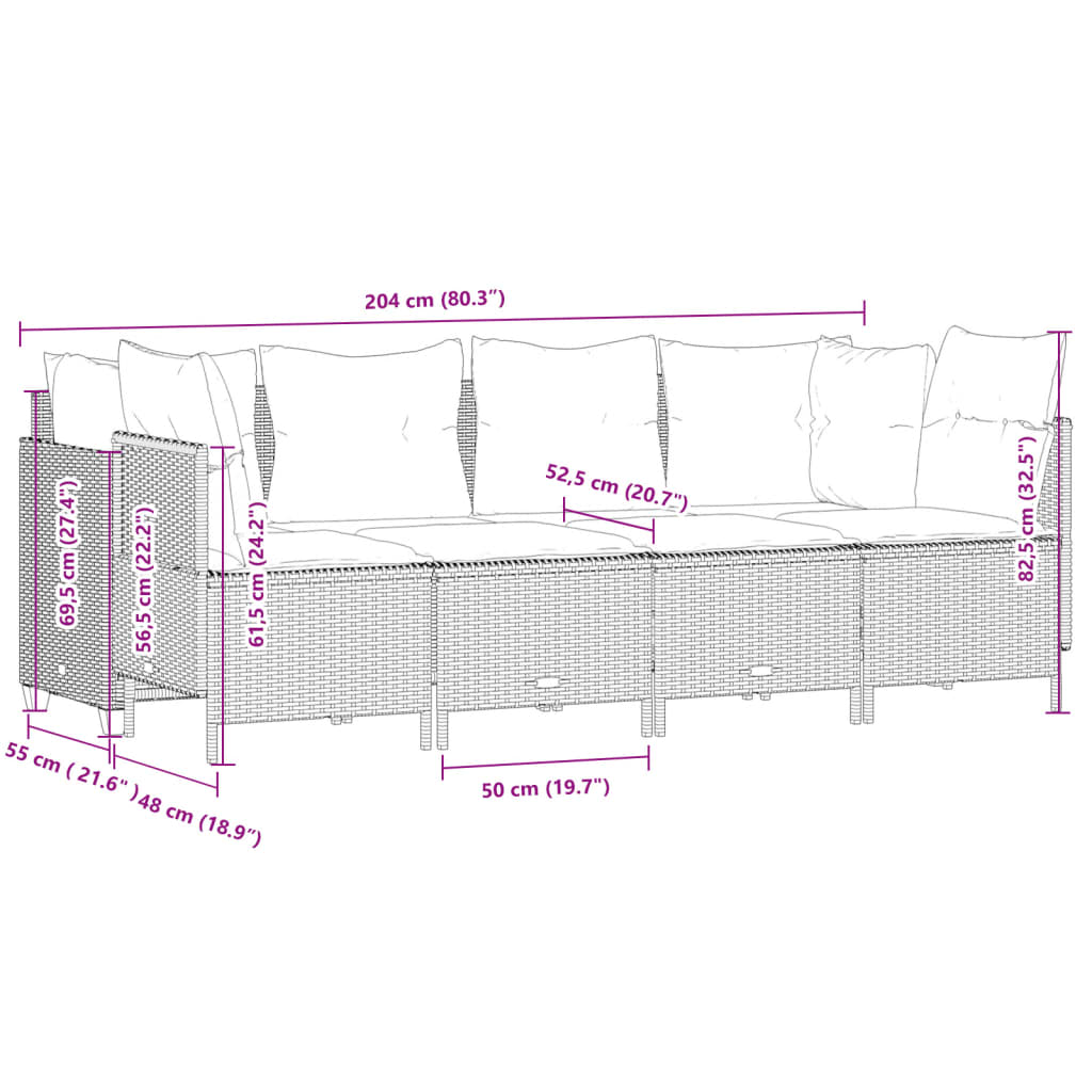 vidaXL 5-delige Loungeset met kussens poly rattan zwart