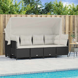 vidaXL 5-delige Loungeset met kussens poly rattan zwart