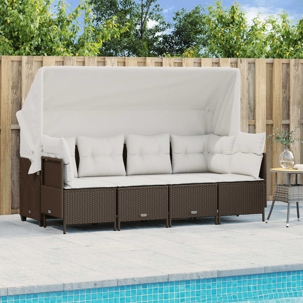 vidaXL 5-delige Loungeset met kussens poly rattan zwart