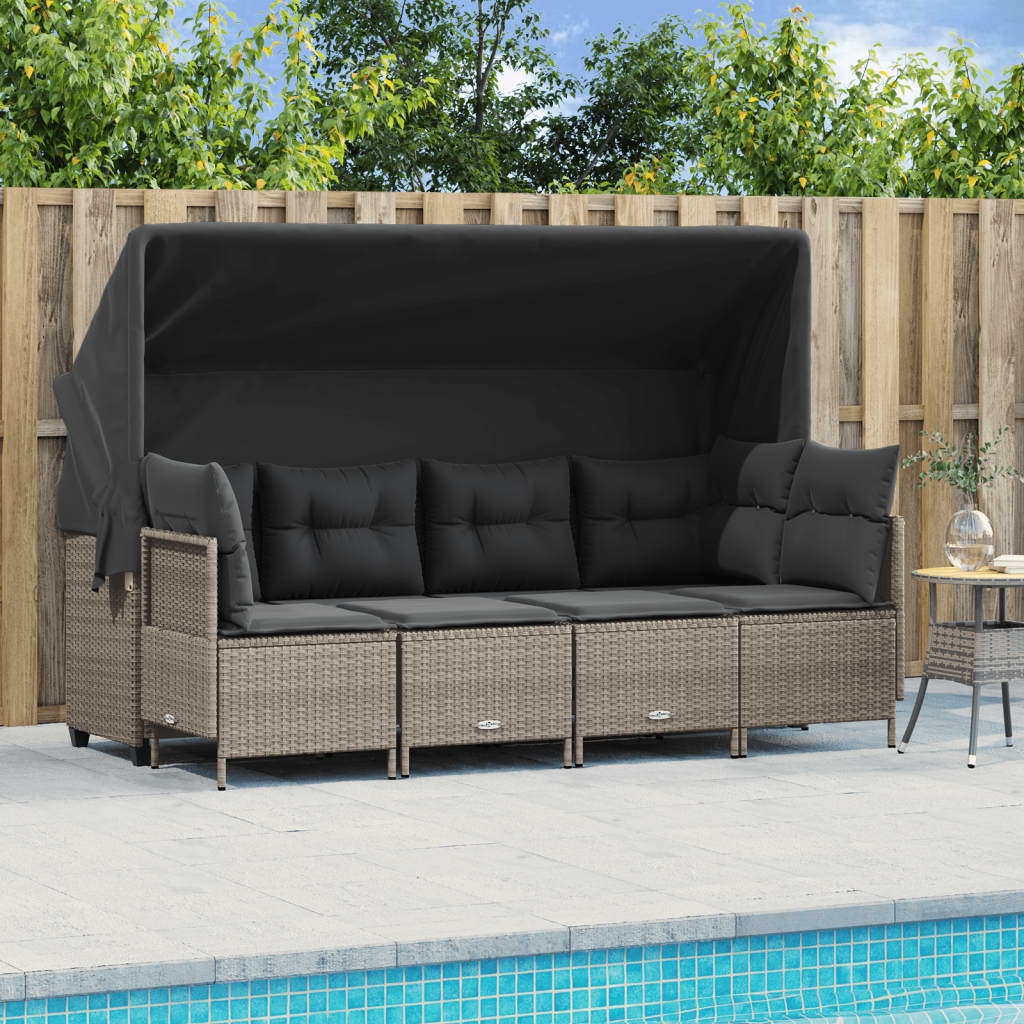 vidaXL 5-delige Loungeset met kussens poly rattan zwart