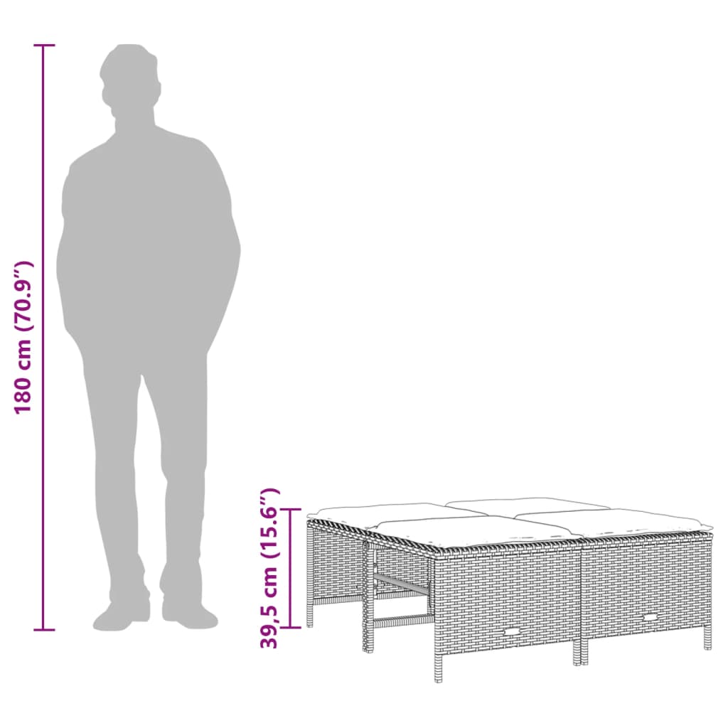 vidaXL 5-delige Loungeset met kussens poly rattan zwart