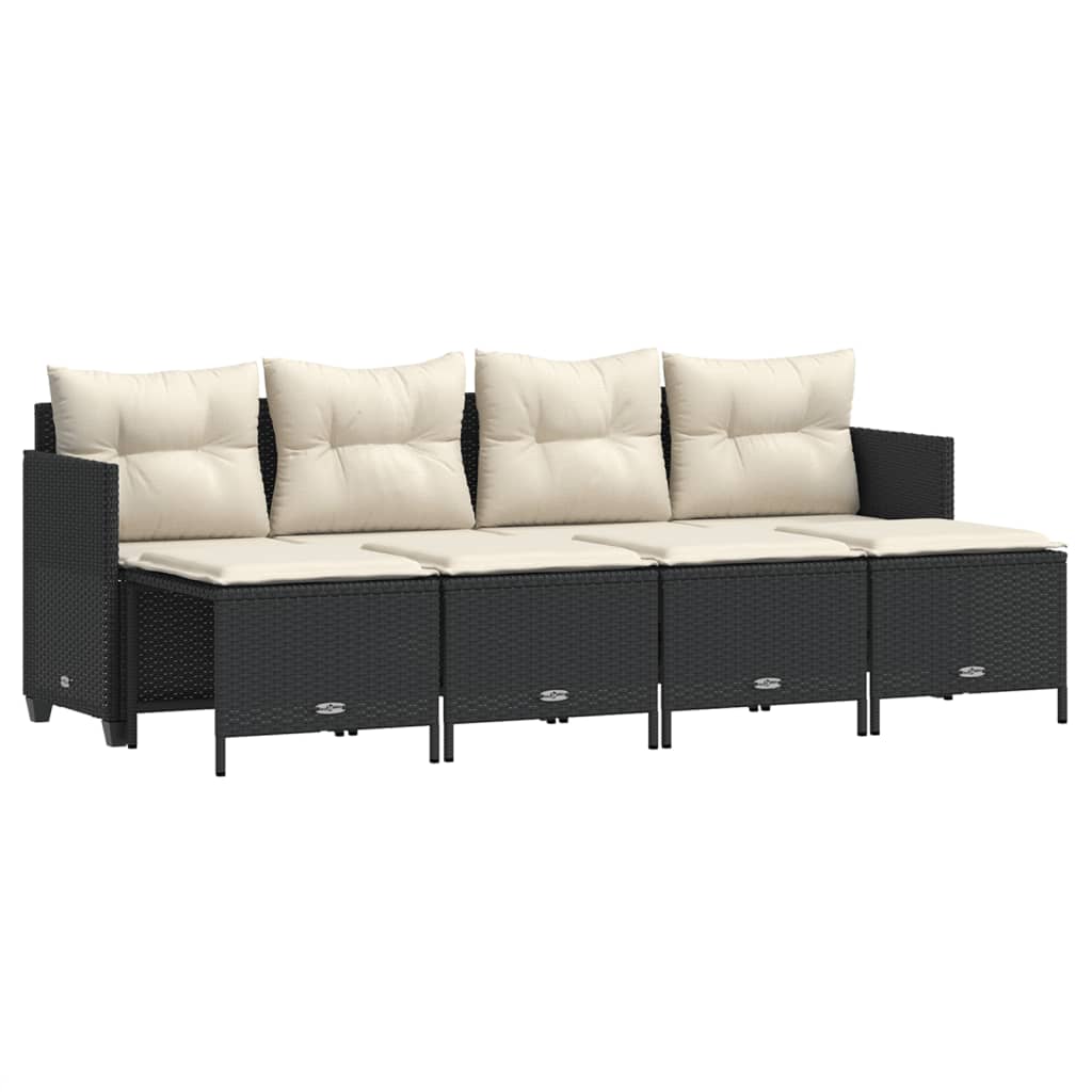 vidaXL 5-delige Loungeset met kussens poly rattan zwart