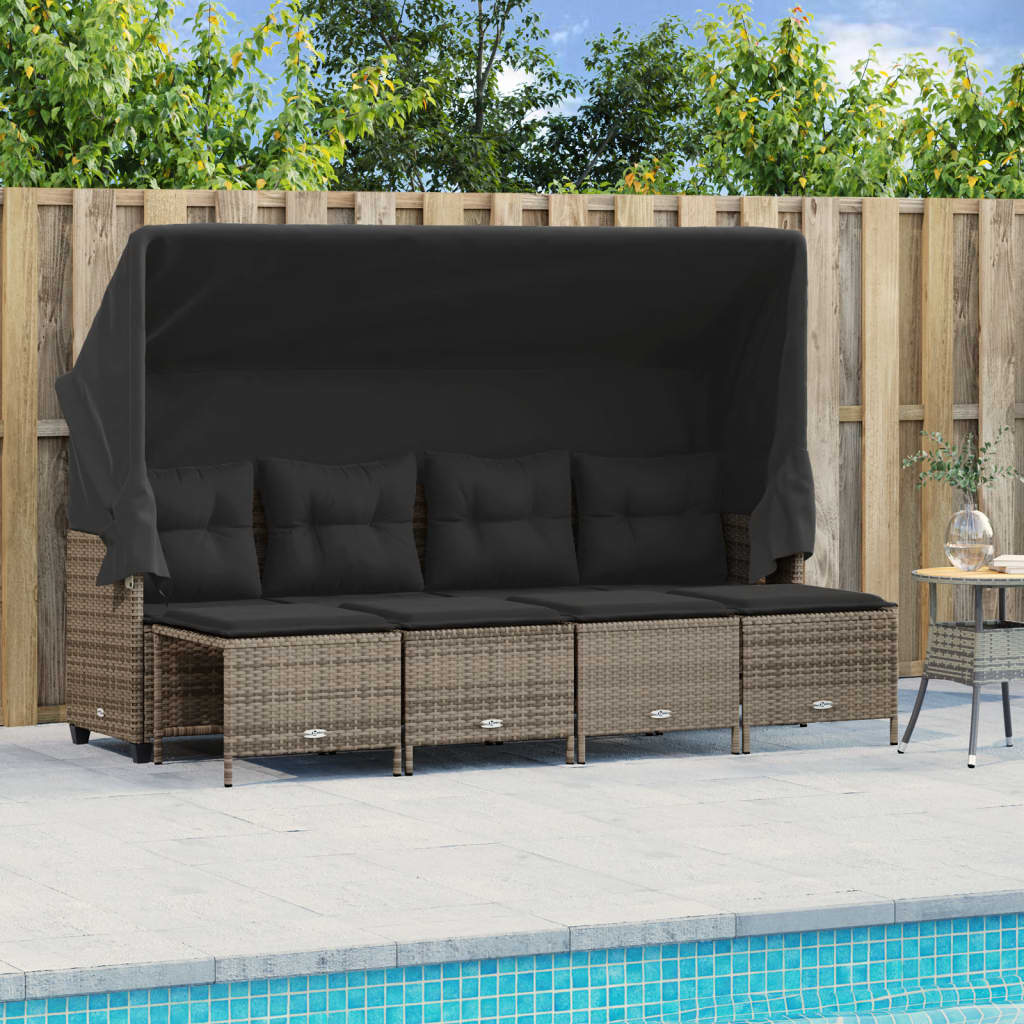 vidaXL 5-delige Loungeset met kussens poly rattan zwart