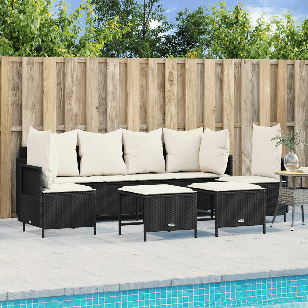 vidaXL 5-Piece Lounge Set with Cushions Poly Rattan Black