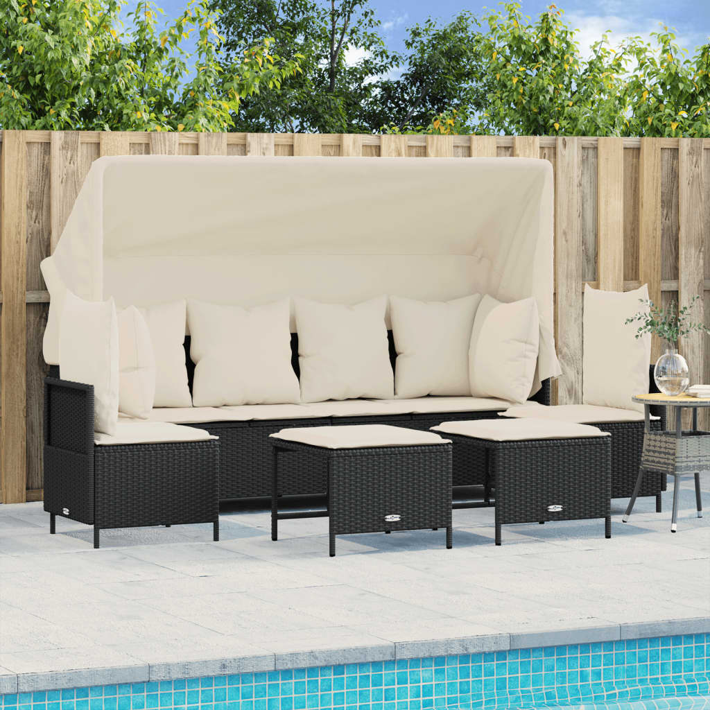 vidaXL 5-Piece Lounge Set with Cushions Poly Rattan Black
