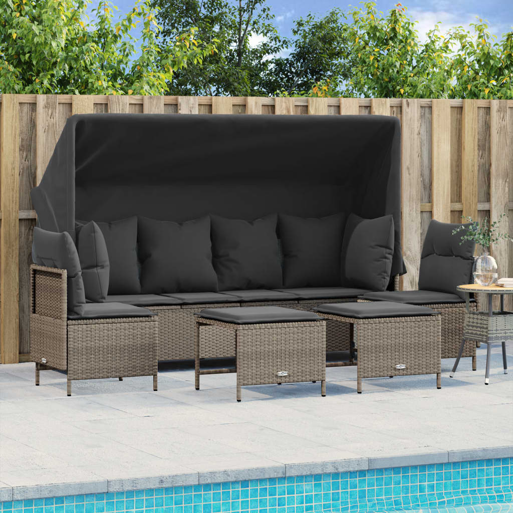 vidaXL 5-Piece Lounge Set with Cushions Poly Rattan Black