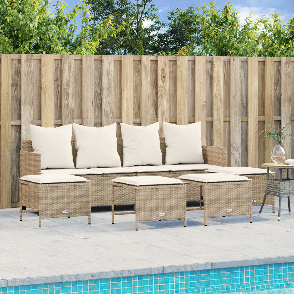 vidaXL 5-delige Loungeset met kussens poly rattan zwart