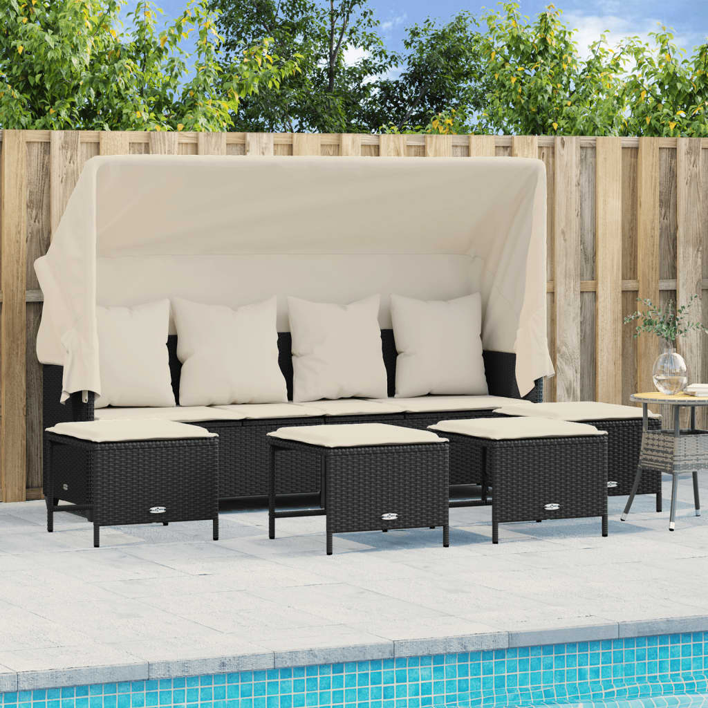 vidaXL 5-delige Loungeset met kussens poly rattan zwart