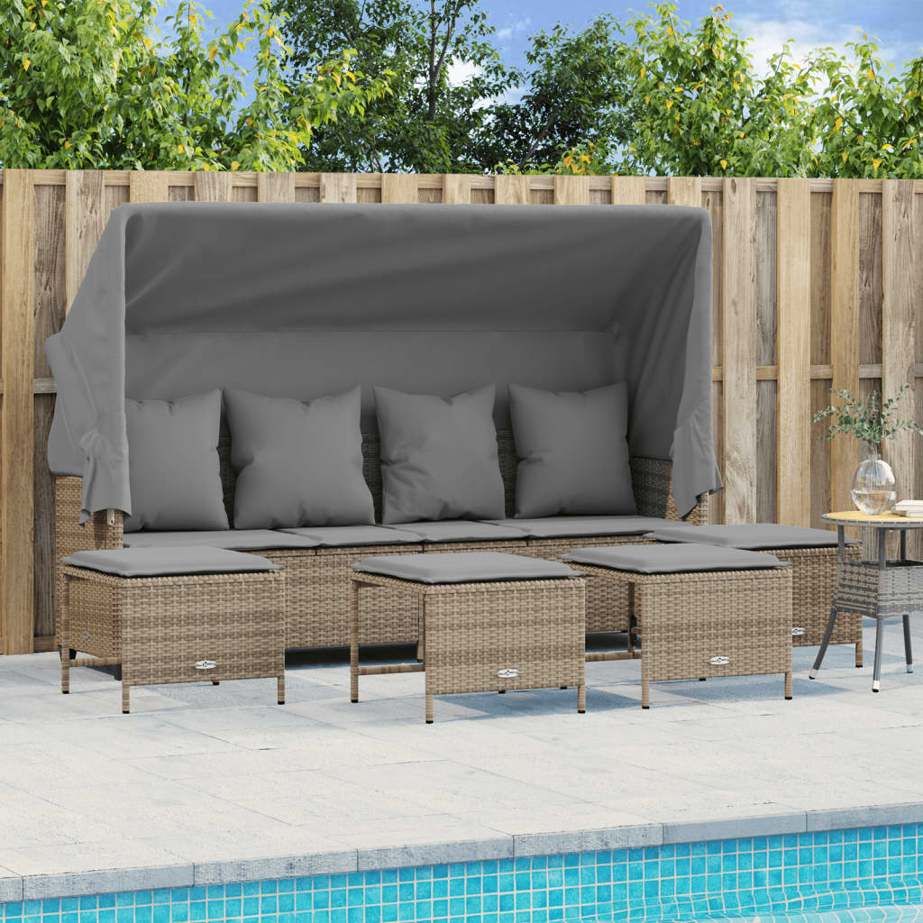 vidaXL 5-delige Loungeset met kussens poly rattan zwart