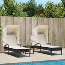 vidaXL Ligbedden 2 st met luifels en tafel poly rattan zwart