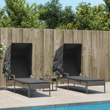 vidaXL Ligbedden 2 st met luifels en tafel poly rattan zwart