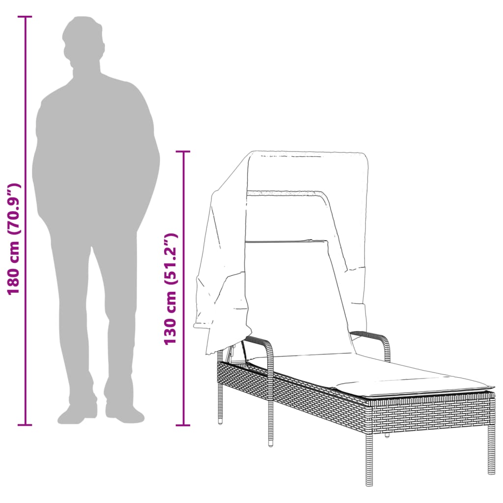 vidaXL Ligbedden 2 st met luifels en tafel poly rattan zwart