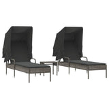vidaXL Ligbedden 2 st met luifels en tafel poly rattan zwart