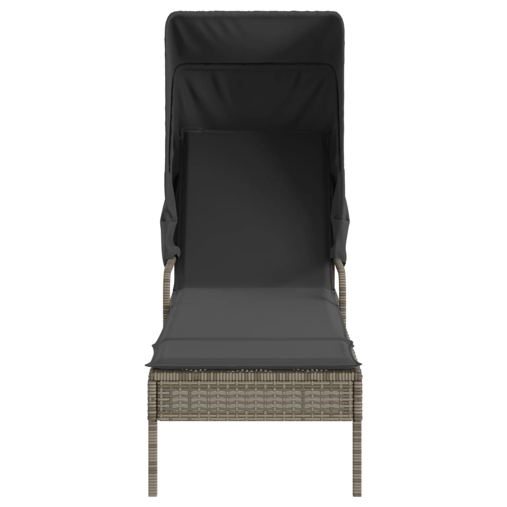 vidaXL Ligbedden 2 st met luifels en tafel poly rattan zwart