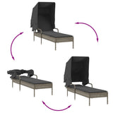 vidaXL Ligbedden 2 st met luifels en tafel poly rattan zwart