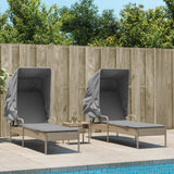 vidaXL Ligbedden 2 st met luifels en tafel poly rattan zwart