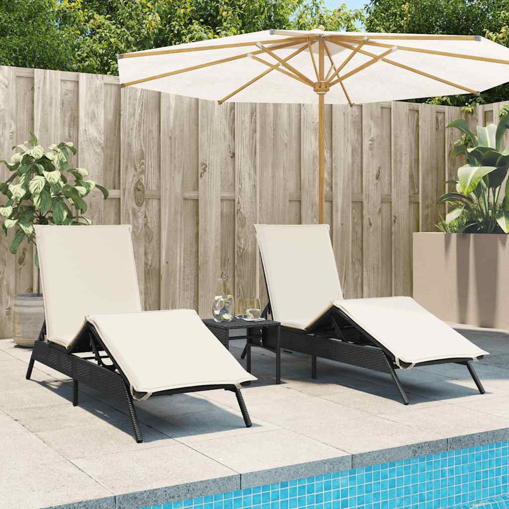 vidaXL Ligstoelen 2 st met kussens poly rattan zwart