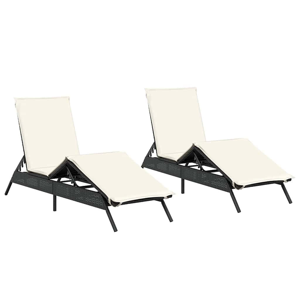 vidaXL Ligstoelen 2 st met kussens poly rattan zwart