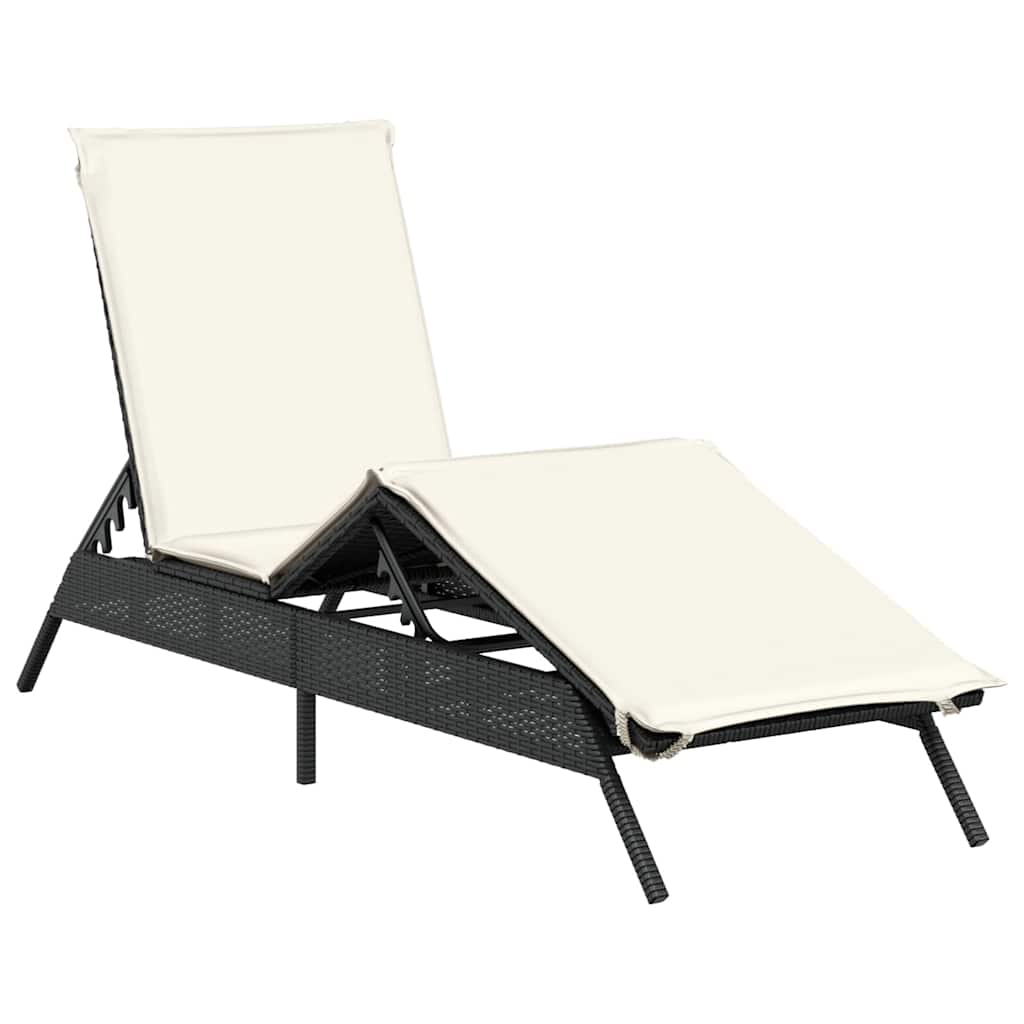 vidaXL Ligstoelen 2 st met kussens poly rattan zwart
