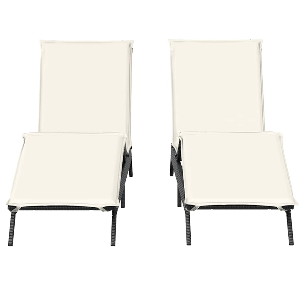 vidaXL Ligstoelen 2 st met kussens poly rattan zwart